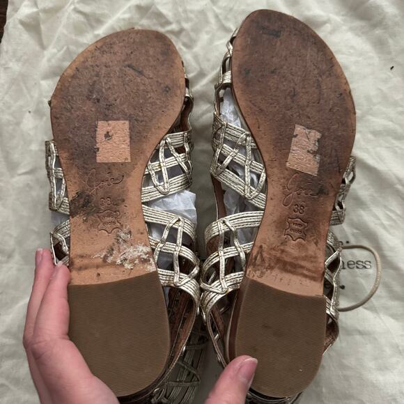 Joie Renee Lace Up Leather Gladiator Sandals in Metallic Gold - Picture 12 of 15